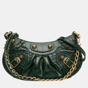 Green Crocodile Embossed Le Cagole Mini