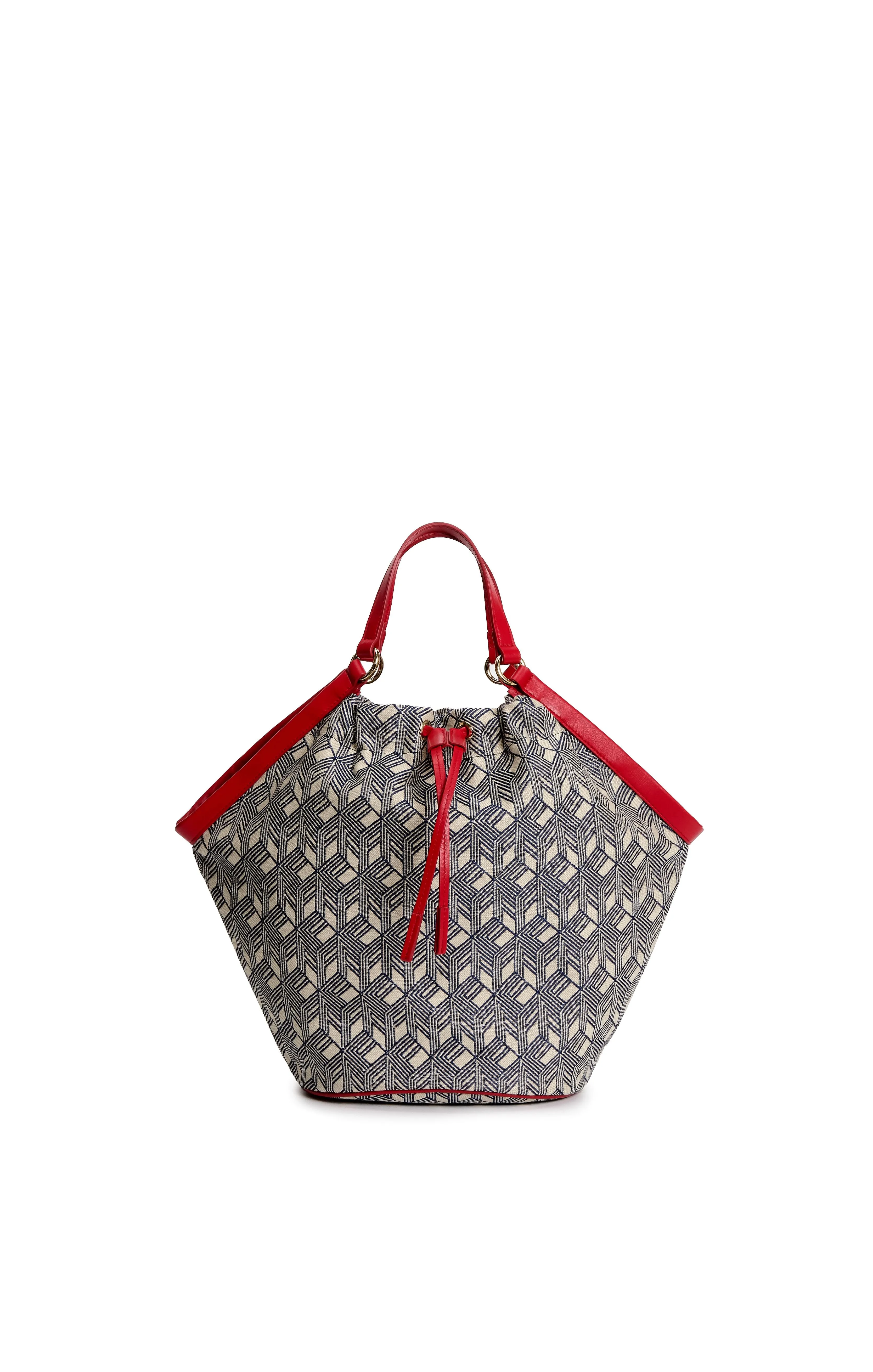 Hand Bag - Navy/Off-White/Red