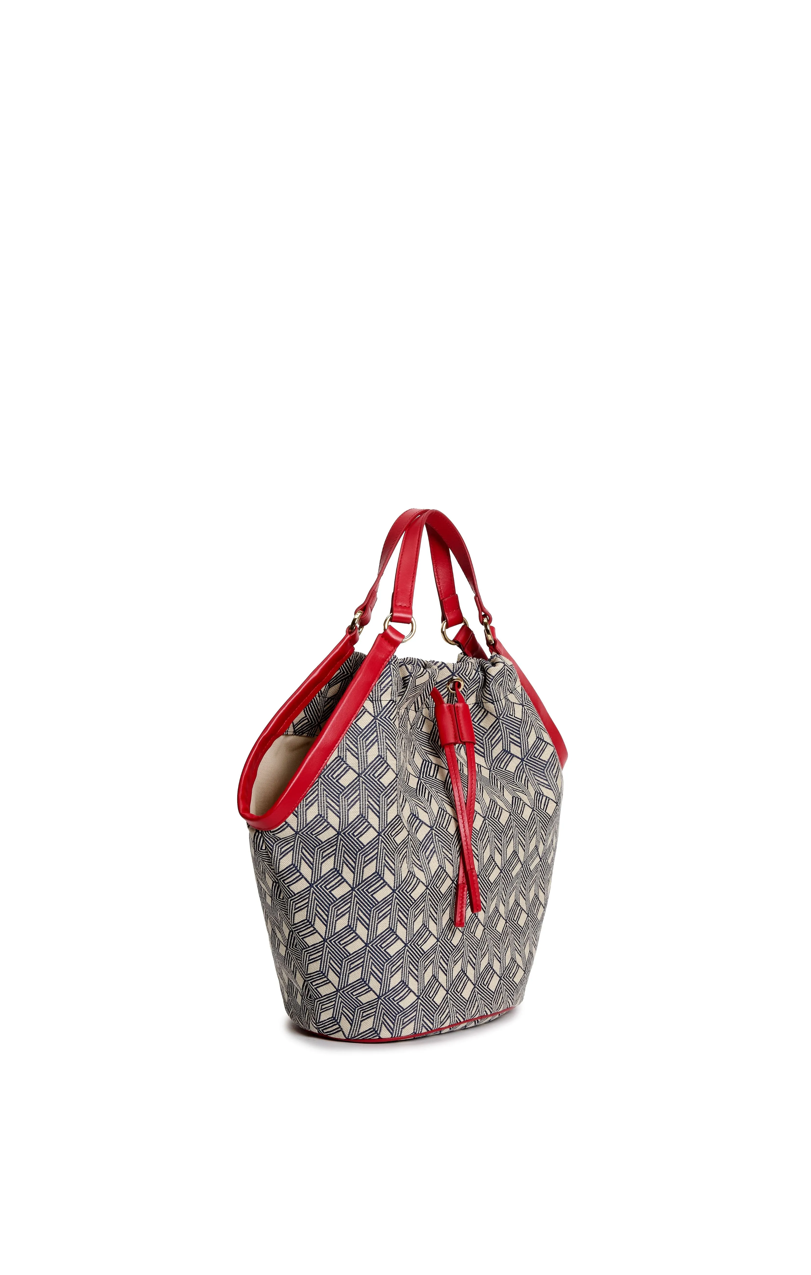 Hand Bag - Navy/Off-White/Red
