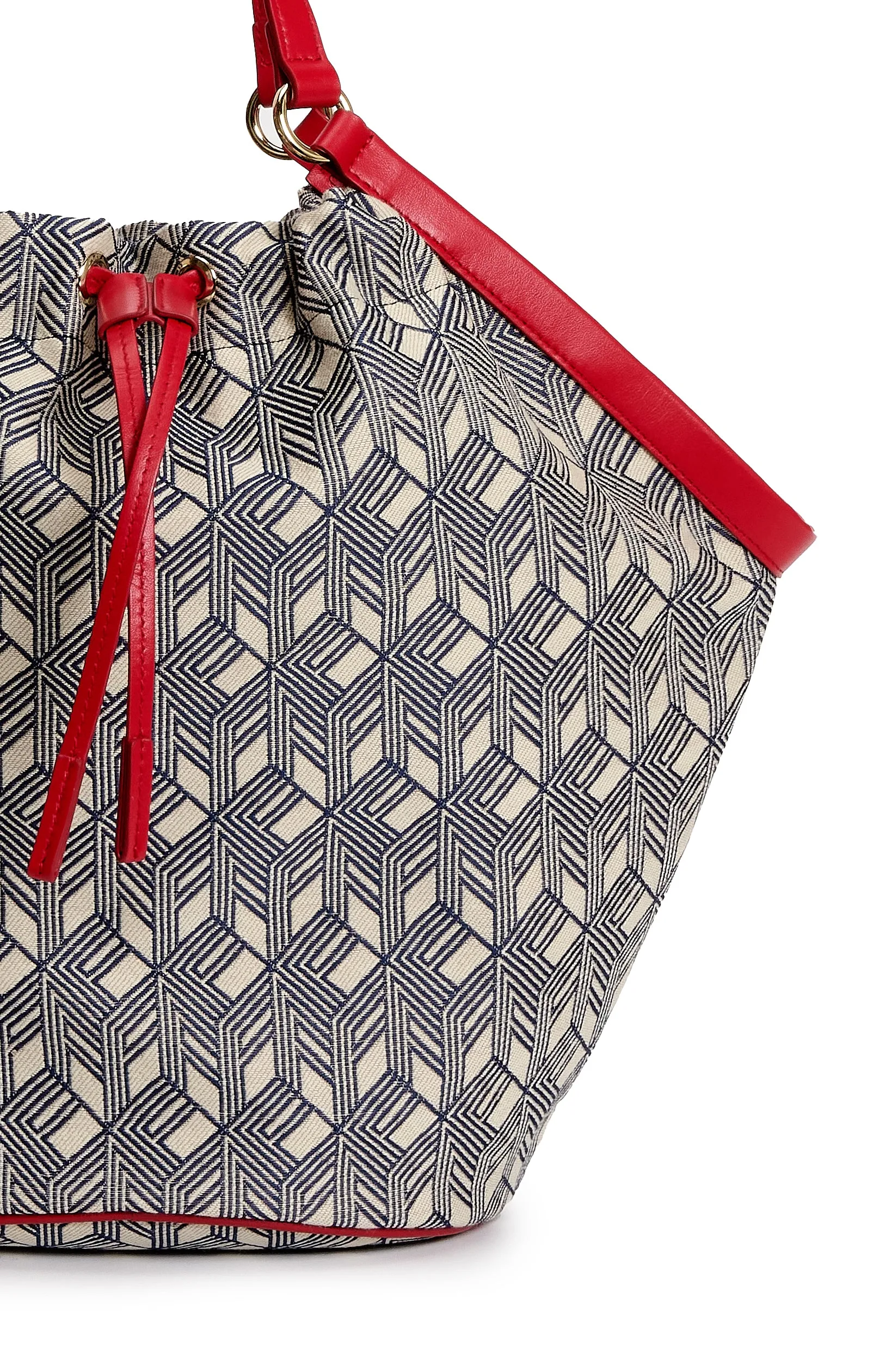 Hand Bag - Navy/Off-White/Red