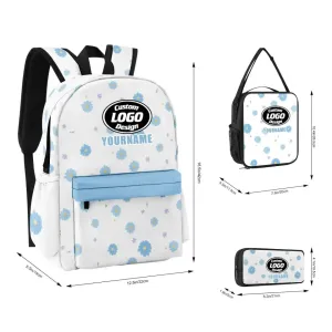 Holiday Gifts,Personalized Strawberry Unisex School Backpack,Custom Flower, Star Backpacks With Lunch Box Pencil Case Set For Kids Girls Boys