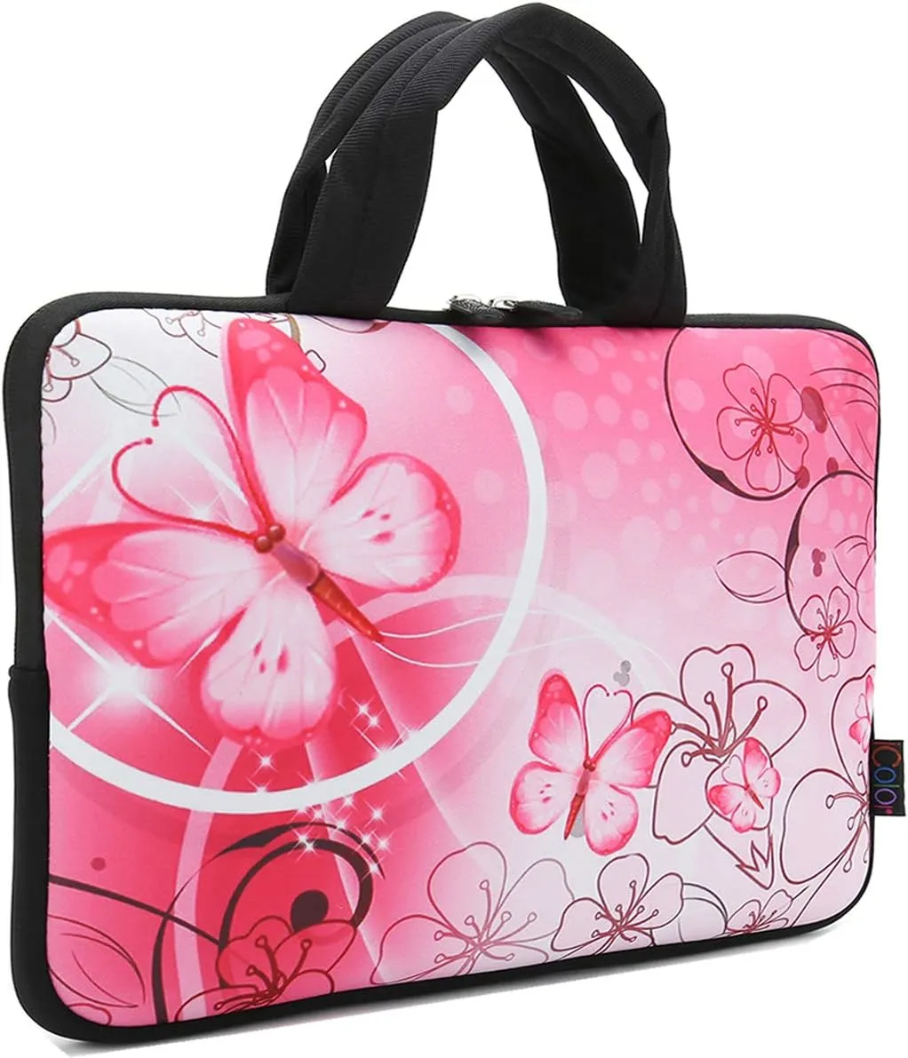 iColor 9.7 10 10.1 10.2 inch Neoprene Tablet Bag Carring Case Sleeve Cover with Handle for 9.7 to 10.2 Inch Laptops/Notebook/ebooks/Kids Tablet/Apple ipad Pink Butterfly ICB10-10