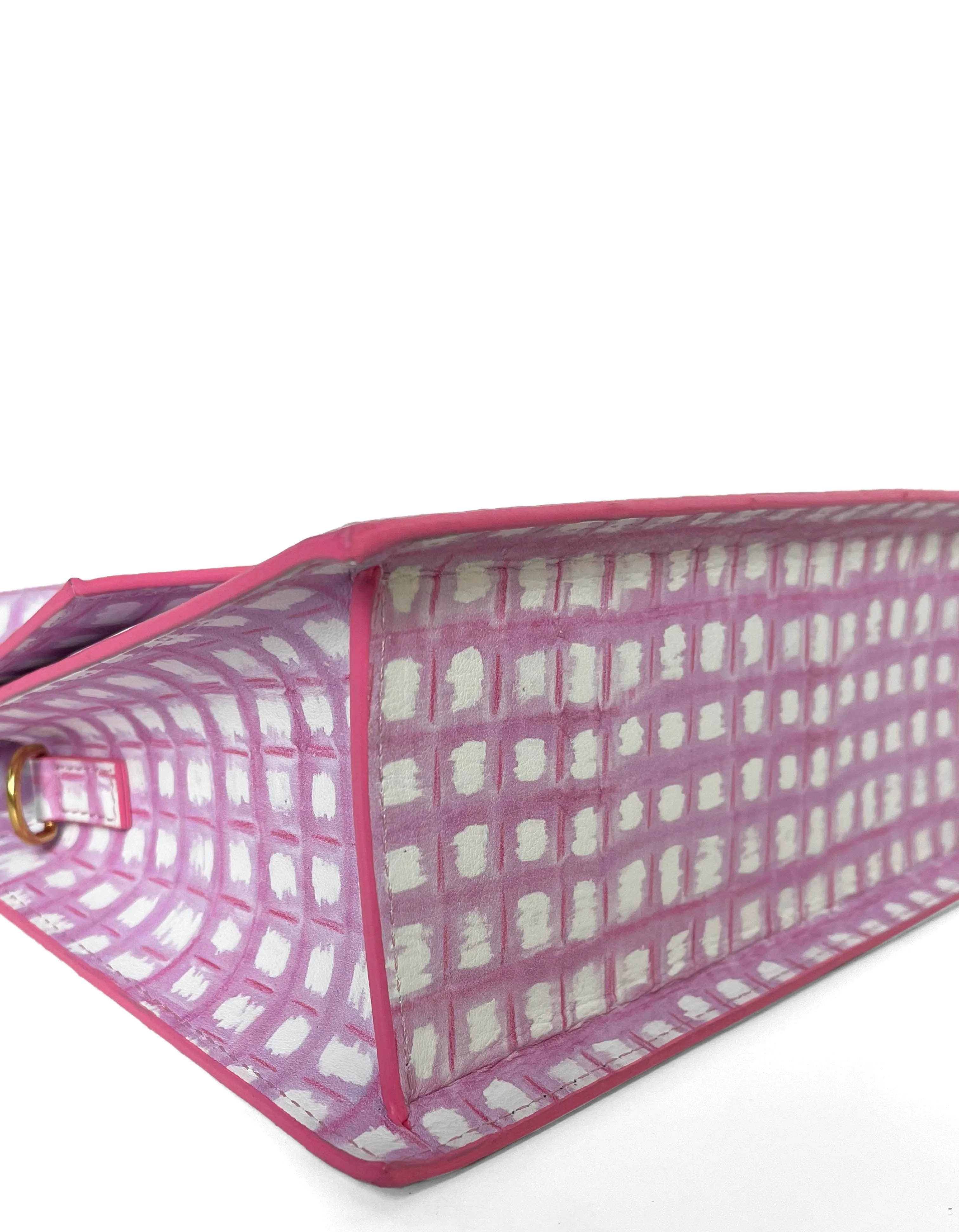 JACQUEMUS Pink Gingham Le Grand Chiquito Tote Bag w/ Crossbody Strap