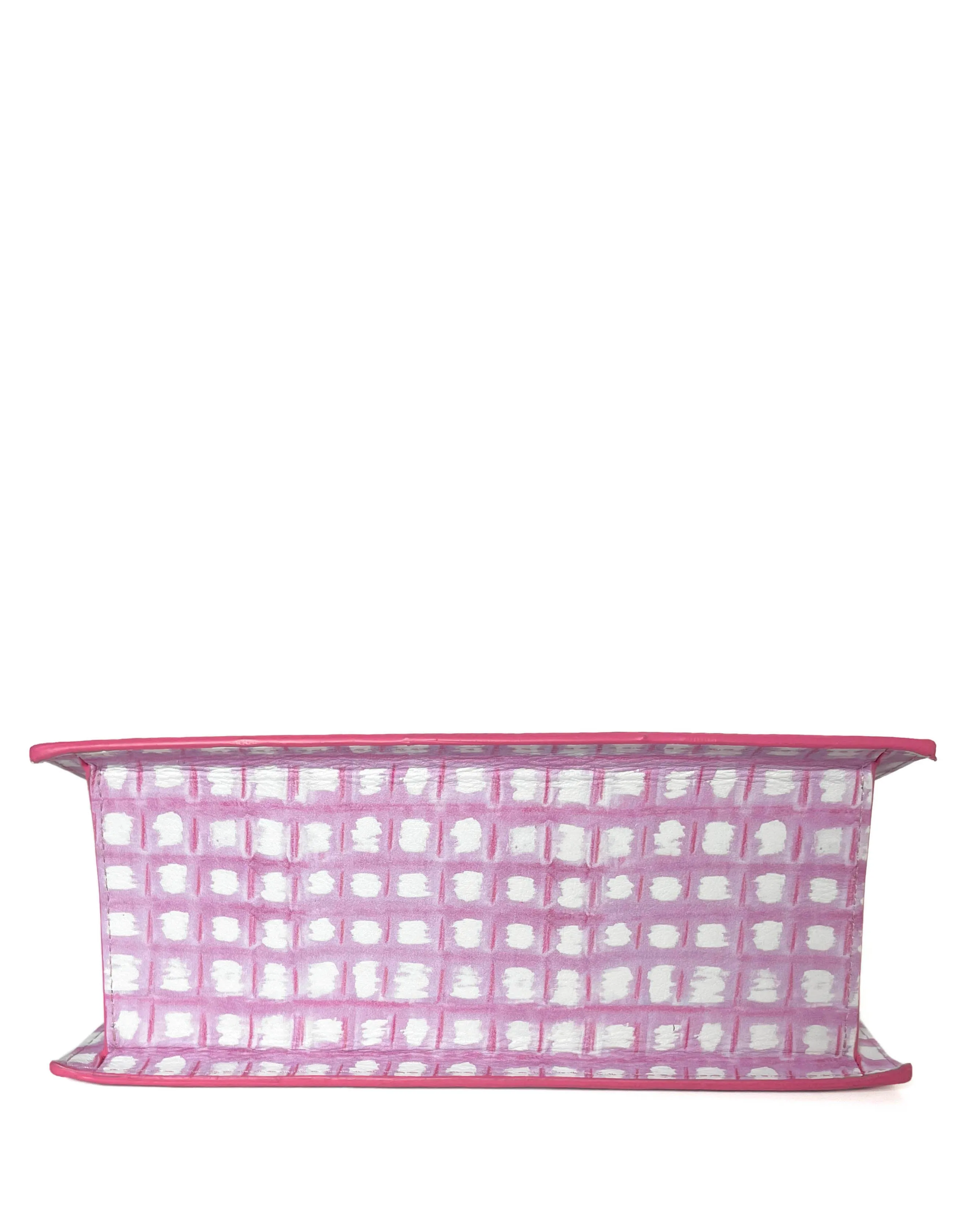 JACQUEMUS Pink Gingham Le Grand Chiquito Tote Bag w/ Crossbody Strap