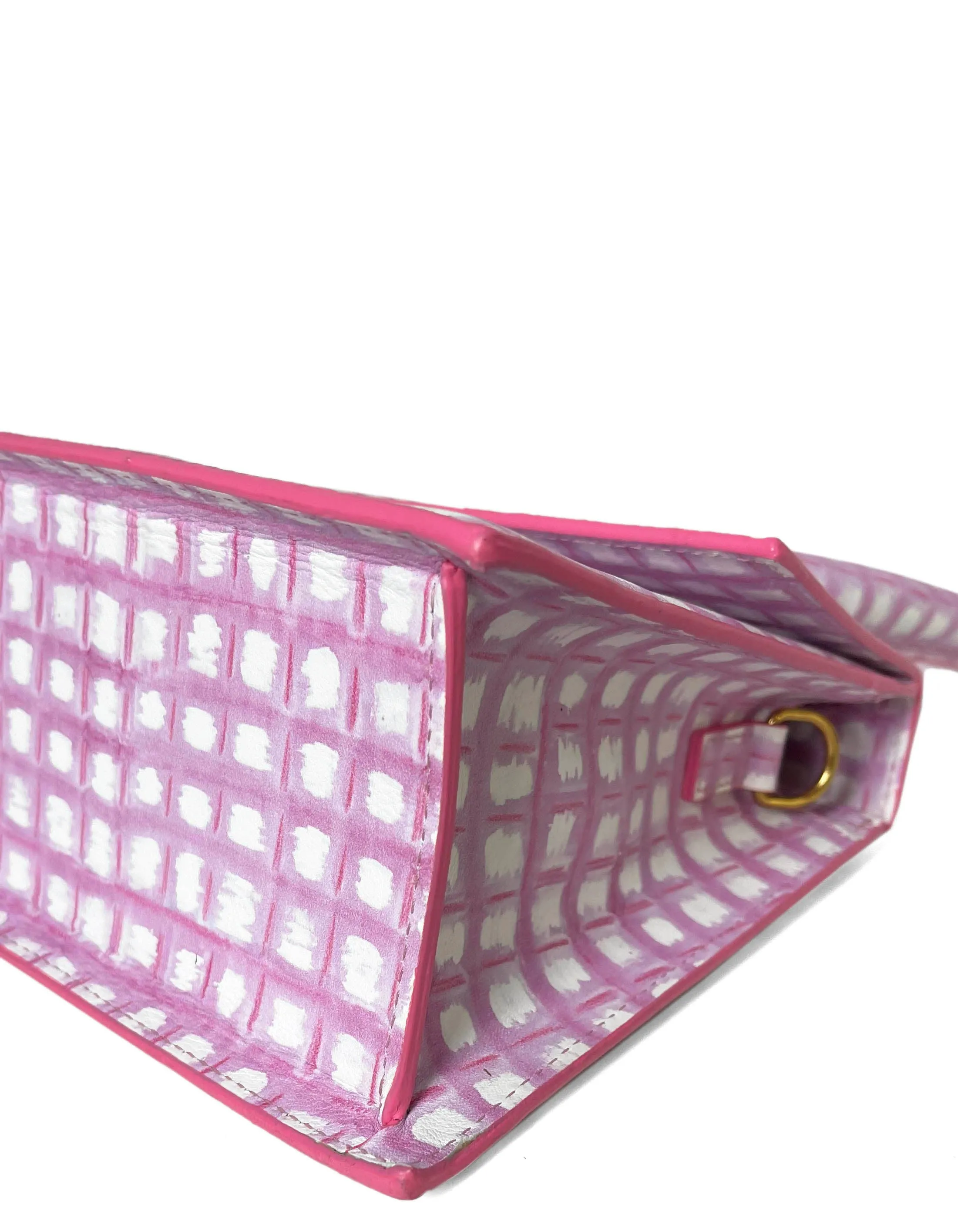 JACQUEMUS Pink Gingham Le Grand Chiquito Tote Bag w/ Crossbody Strap