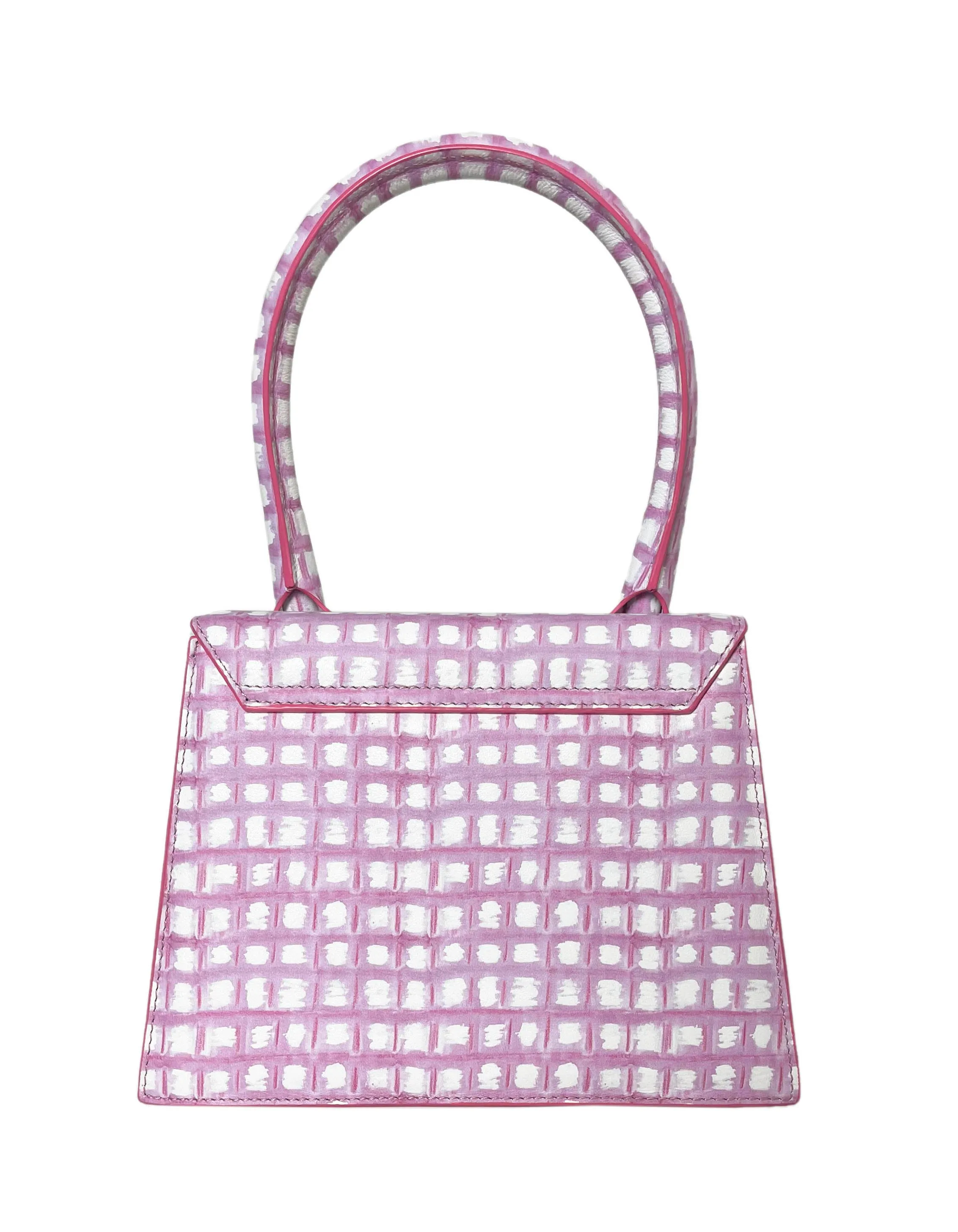 JACQUEMUS Pink Gingham Le Grand Chiquito Tote Bag w/ Crossbody Strap