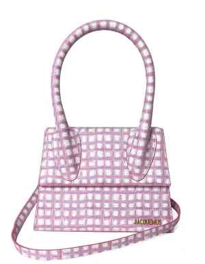 JACQUEMUS Pink Gingham Le Grand Chiquito Tote Bag w/ Crossbody Strap
