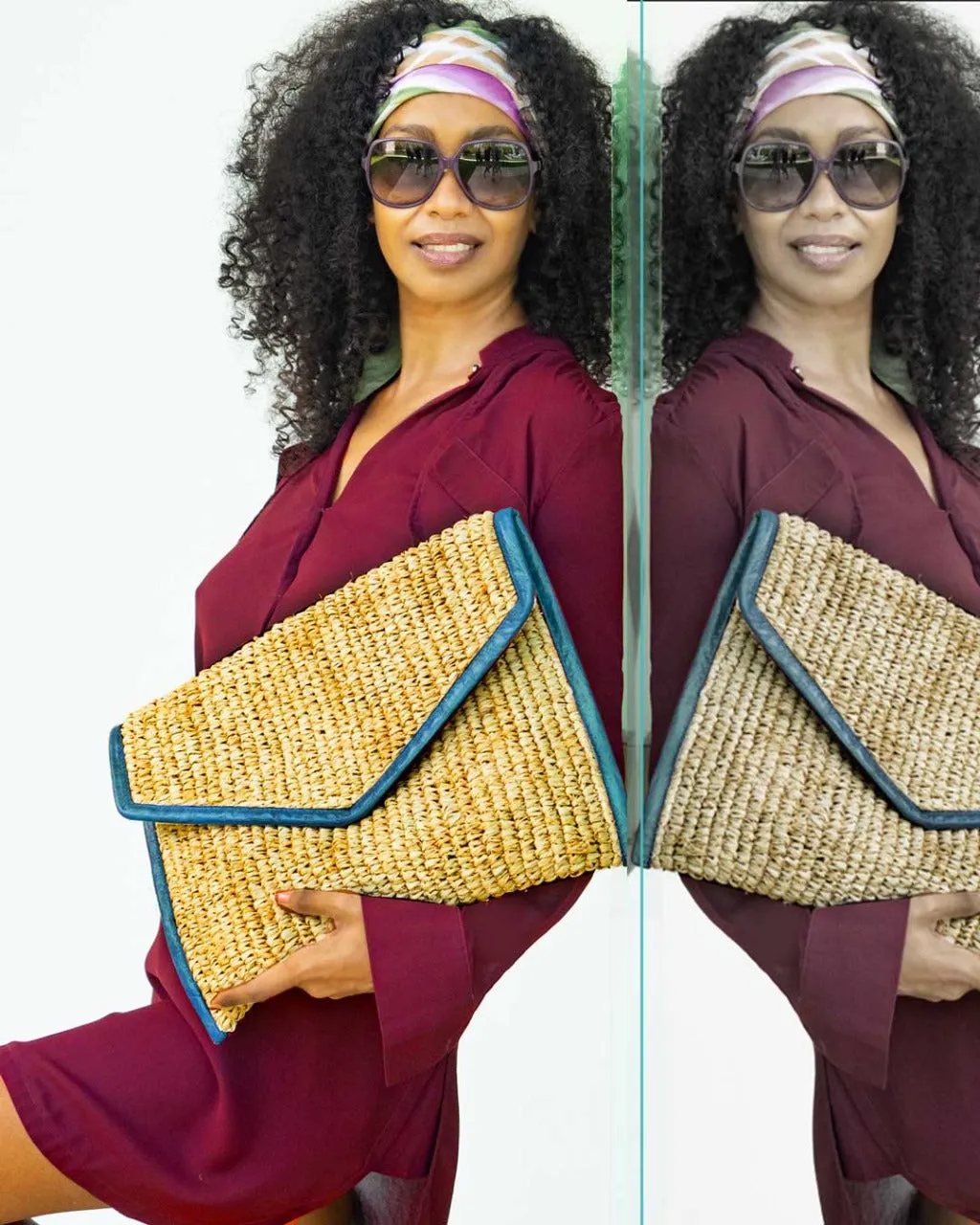 LADY RAFFIA ENVELOPE CLUTCH | BRIGHT BLUE