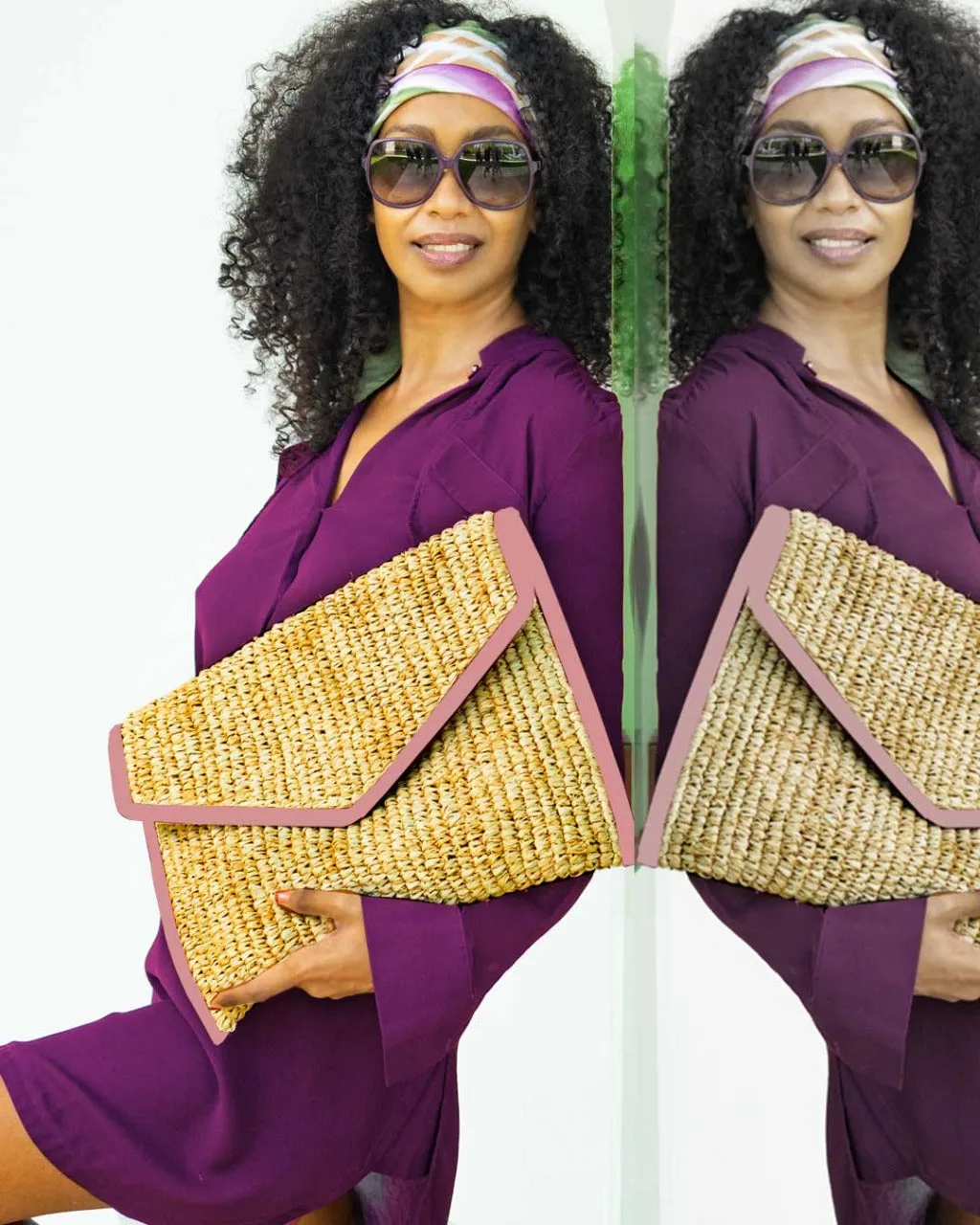 LADY RAFFIA ENVELOPE CLUTCH | BUBBLE GUM