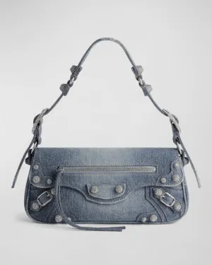 Le Cagole Small Denim Sling Bag with Rhinestones