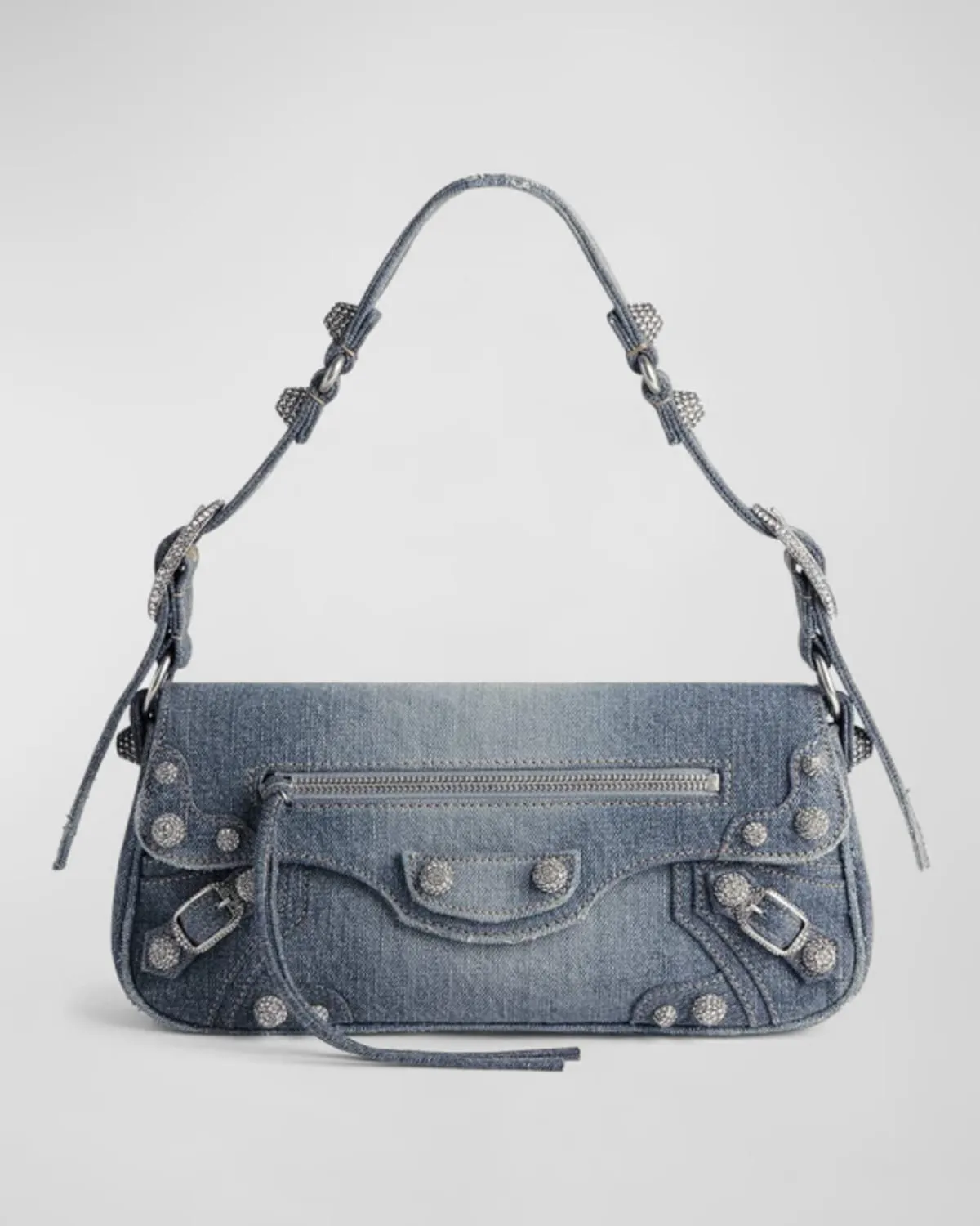Le Cagole Small Denim Sling Bag with Rhinestones