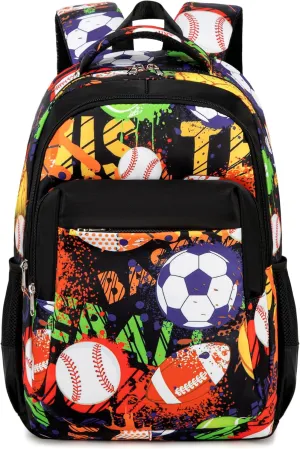 LEDAOU School Backpack Teen Boys Kids Bookbag Daypack School Bag (Ball Graffiti)