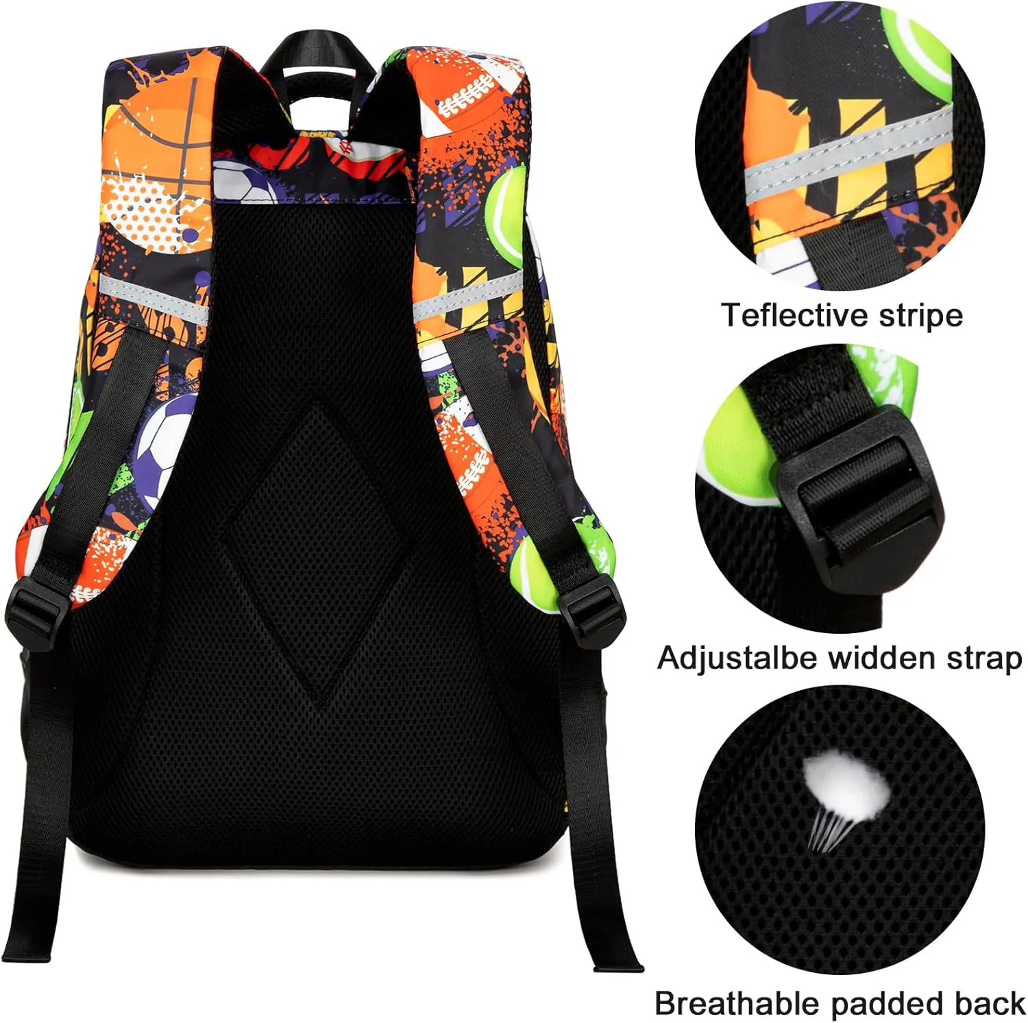 LEDAOU School Backpack Teen Boys Kids Bookbag Daypack School Bag (Ball Graffiti)