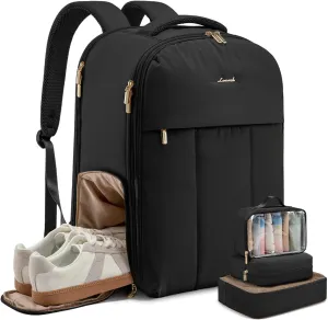 LOVEVOOK Travel Backpack for Women with Shoe Compartment, Puffer Carry on Backpack Flight Approved 40L Personal Item Travel Bag Fits 17inch Laptop, Waterproof Lightweight Bags with 3 Packing Cubes