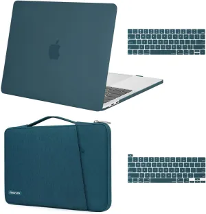 MOSISO Compatible with MacBook Pro 13 inch Case M2 2023, 2022, 2021-2016 A2338 M1 A2251 A2289 A2159 A1989 A1708 A1706, Plastic Hard Case & 360 Protective Sleeve Bag & Keyboard Skin, Deep Teal