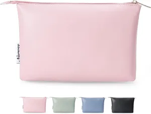 Narwey Small Makeup bag for Purse, Small Makeup Pouch for Purse Cosmetic Bag with Zipper, Cute PU Leather Make up Pouch for Women Girls (Pink)