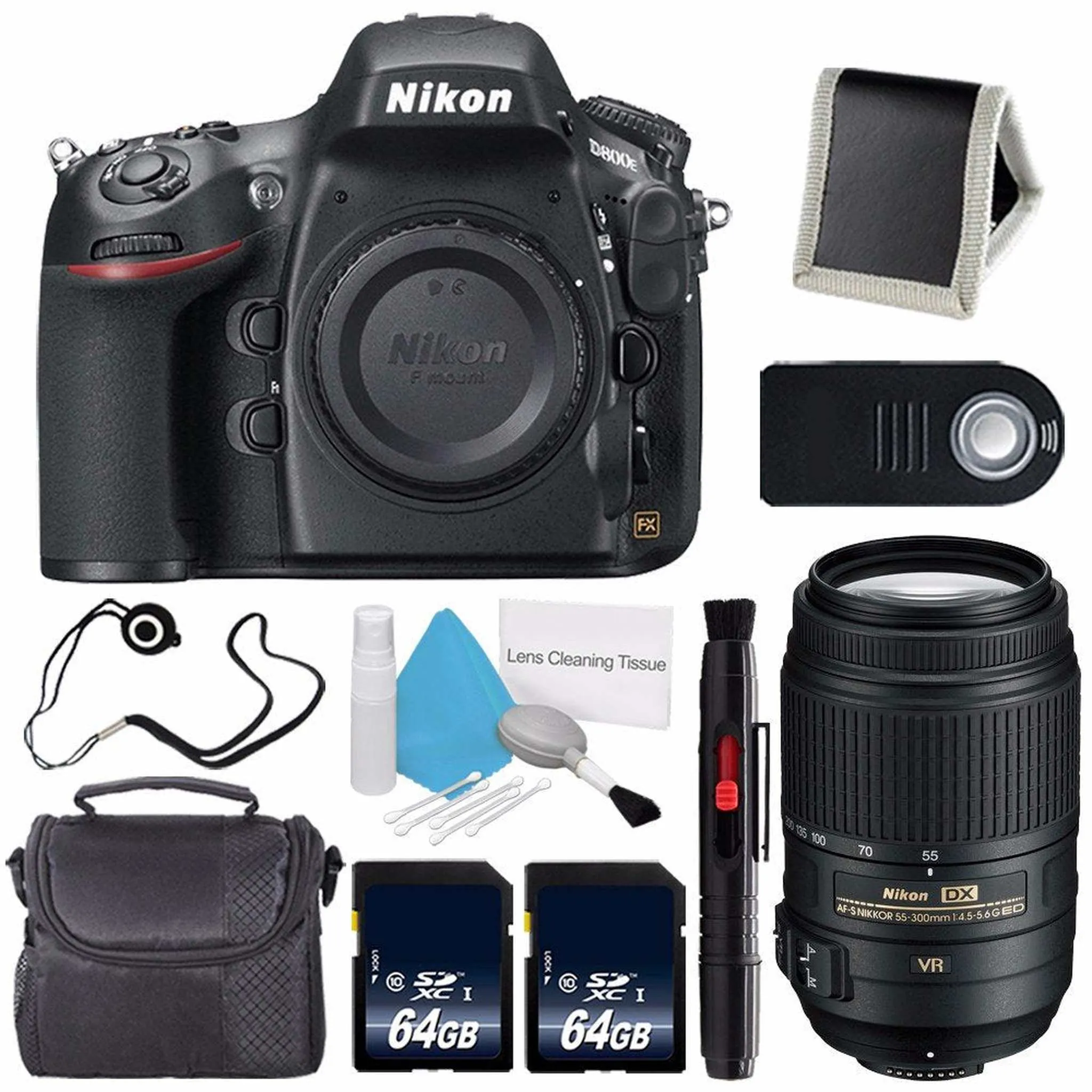 Nikon D800E Digital Camera (Body Only) (International Model)   Nikon AF-S DX 55-300mm f/4.5-5.6G ED VR Lens   64GB Memory Card
