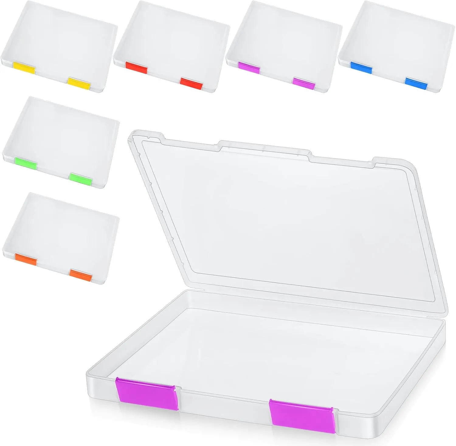 PerKoop 6 Pcs Clear A4 File Box Document Plastic Storage Box Paper Plastic Case Board Game Storage Containers Magazine Protector File Holder with Buckle (Colorful,12.4 x 9.84 x 1.18 Inches)