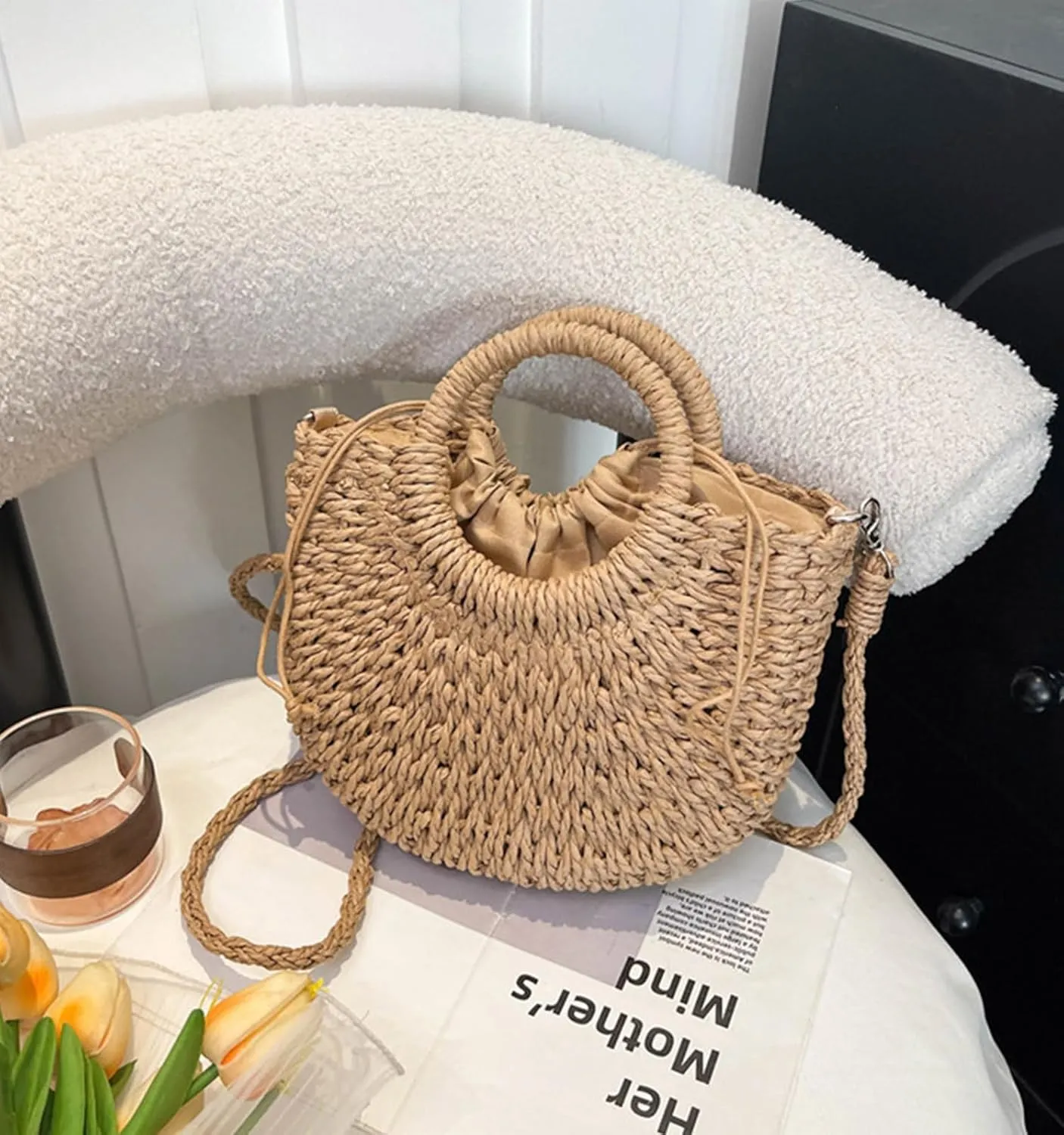 Straw Purse Summer Beach Woven Clutch Purses for Women Cloud Crossbody Shoulder Bags Spring Clutch Handbag 2025
