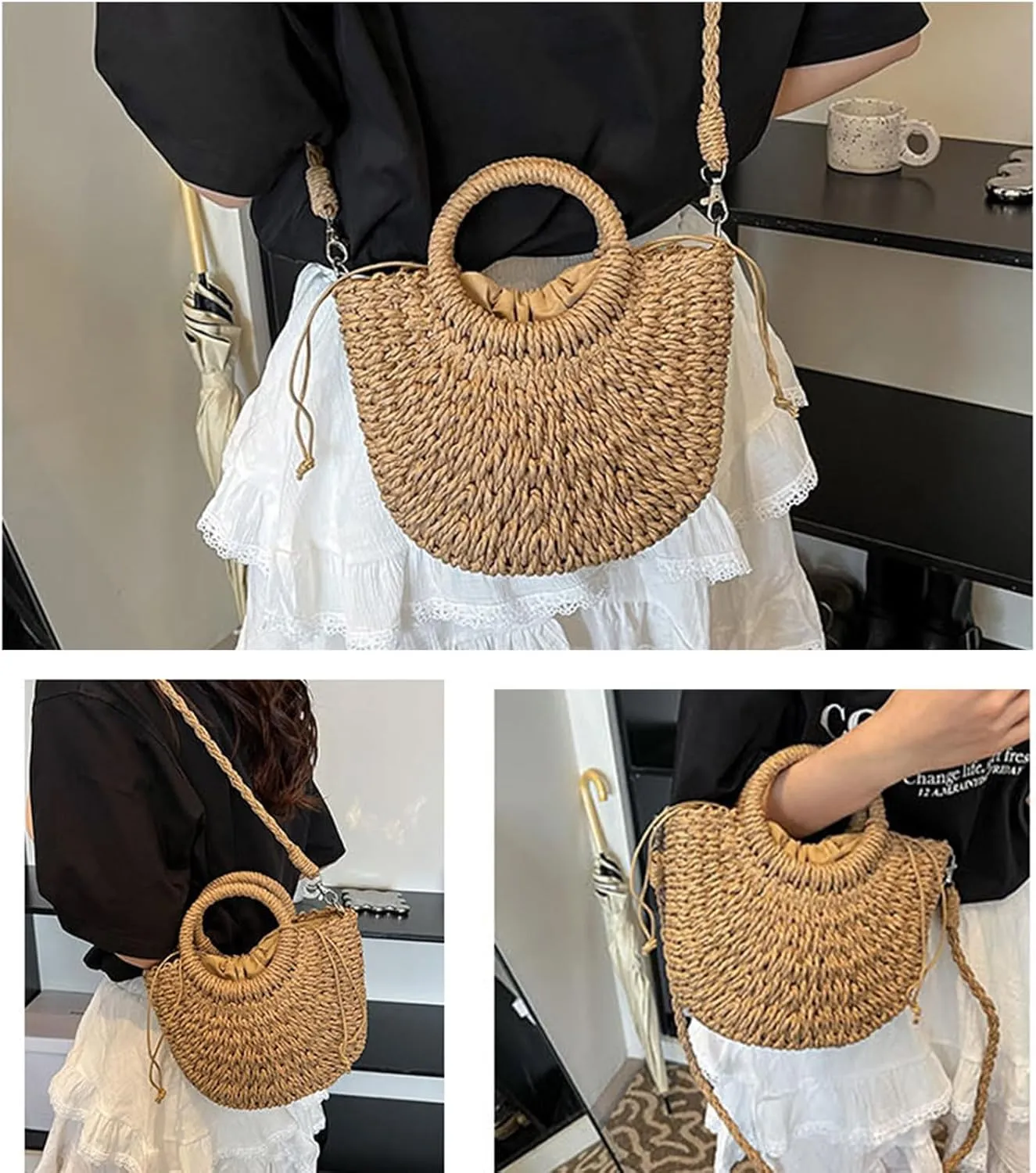 Straw Purse Summer Beach Woven Clutch Purses for Women Cloud Crossbody Shoulder Bags Spring Clutch Handbag 2025