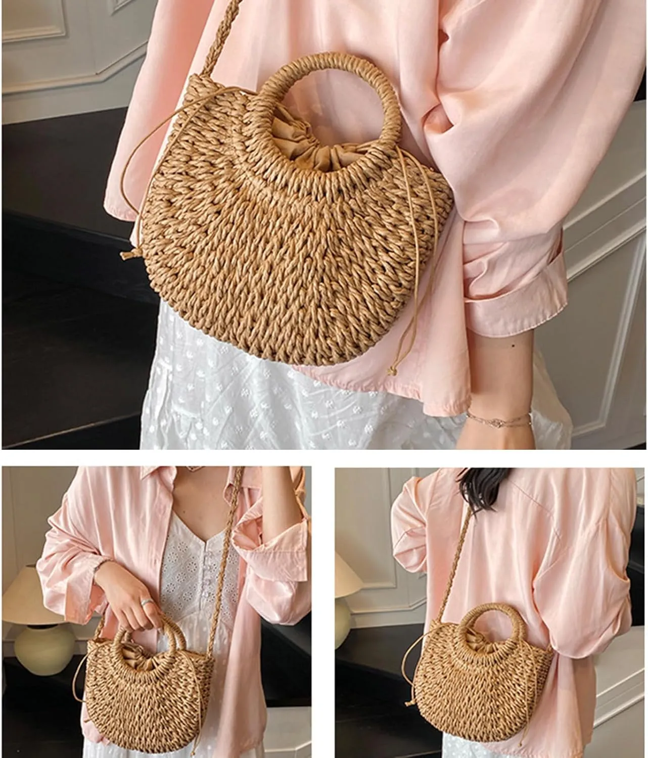 Straw Purse Summer Beach Woven Clutch Purses for Women Cloud Crossbody Shoulder Bags Spring Clutch Handbag 2025