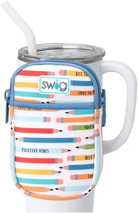Swig Life Mega Mug Pouch, Water Bottle Bag with Adjustable Strap, Water Bottle Fanny Pack with Zippered Phone Pocket, Tumbler Accessories (Teacher Life)