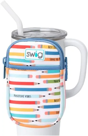 Swig Life Mega Mug Pouch, Water Bottle Bag with Adjustable Strap, Water Bottle Fanny Pack with Zippered Phone Pocket, Tumbler Accessories (Teacher Life)
