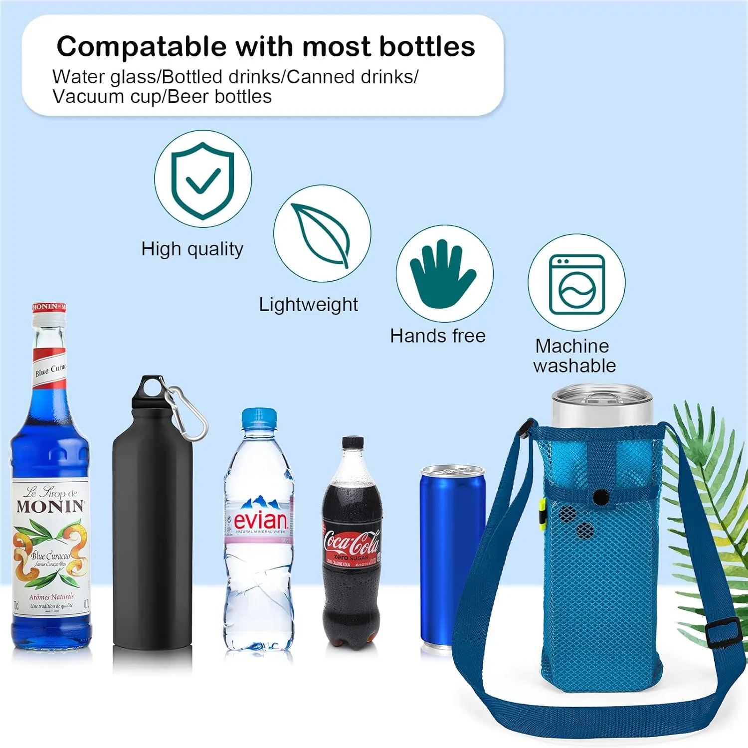 Tessco 8 Pcs Water Bottle Sling Holder with Adjustable Shoulder Strap Water Bottle Mesh Carrier Bag Sleeve Pouch Holder for Walking Sports