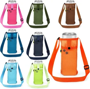 Tessco 8 Pcs Water Bottle Sling Holder with Adjustable Shoulder Strap Water Bottle Mesh Carrier Bag Sleeve Pouch Holder for Walking Sports