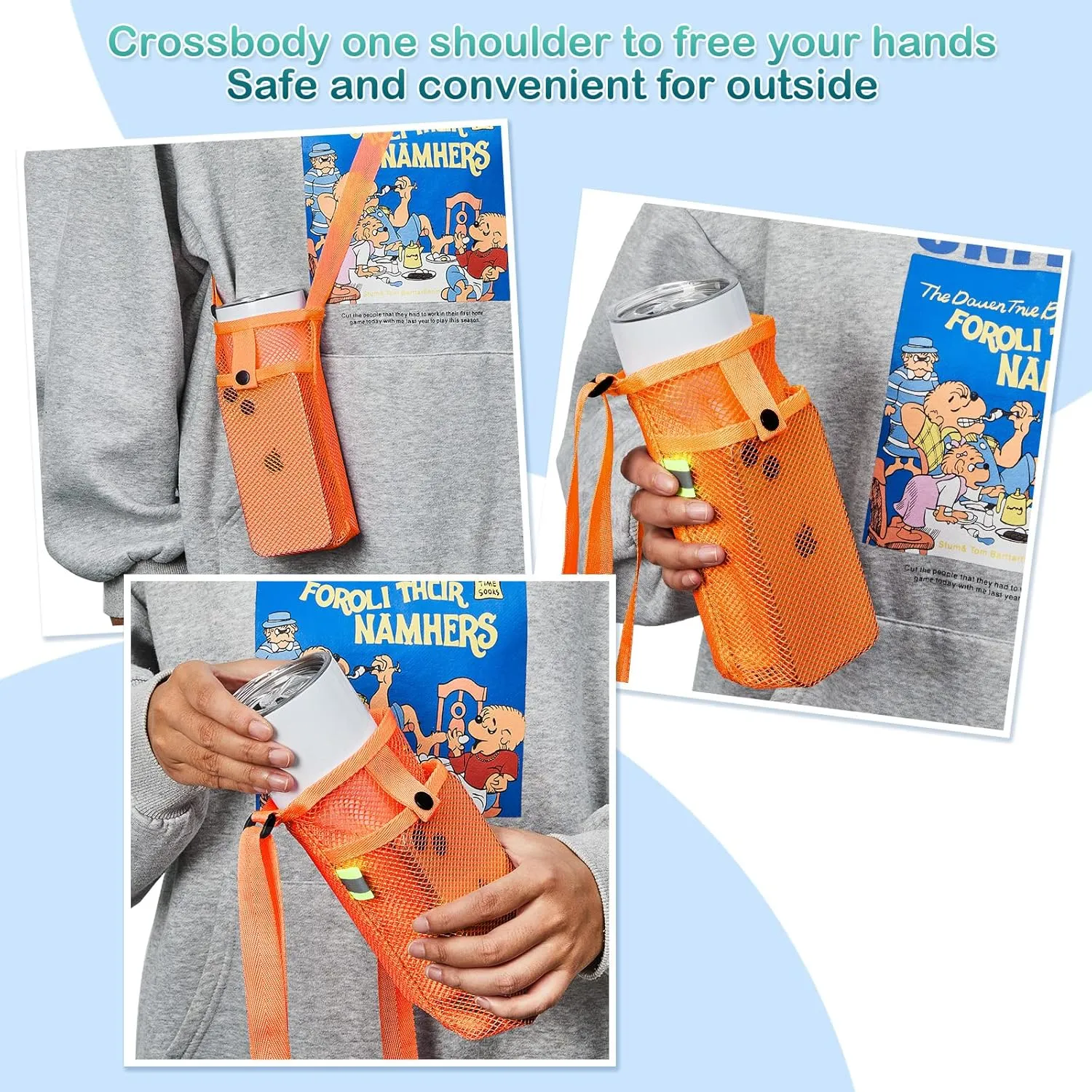 Tessco 8 Pcs Water Bottle Sling Holder with Adjustable Shoulder Strap Water Bottle Mesh Carrier Bag Sleeve Pouch Holder for Walking Sports