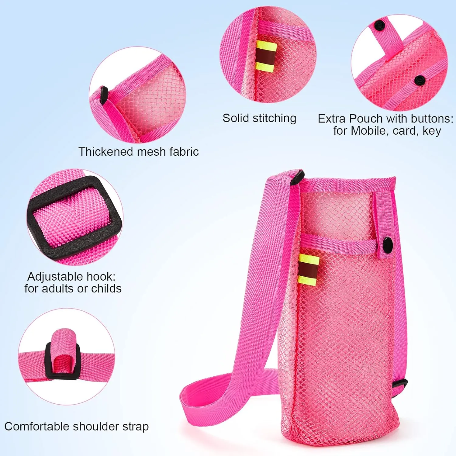 Tessco 8 Pcs Water Bottle Sling Holder with Adjustable Shoulder Strap Water Bottle Mesh Carrier Bag Sleeve Pouch Holder for Walking Sports
