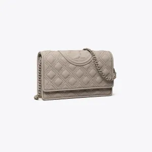 Tory Burch Fleming Matte Chain Wallet Grey Heron