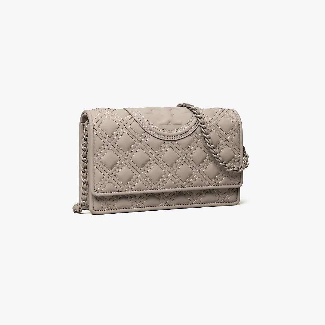 Tory Burch Fleming Matte Chain Wallet Grey Heron