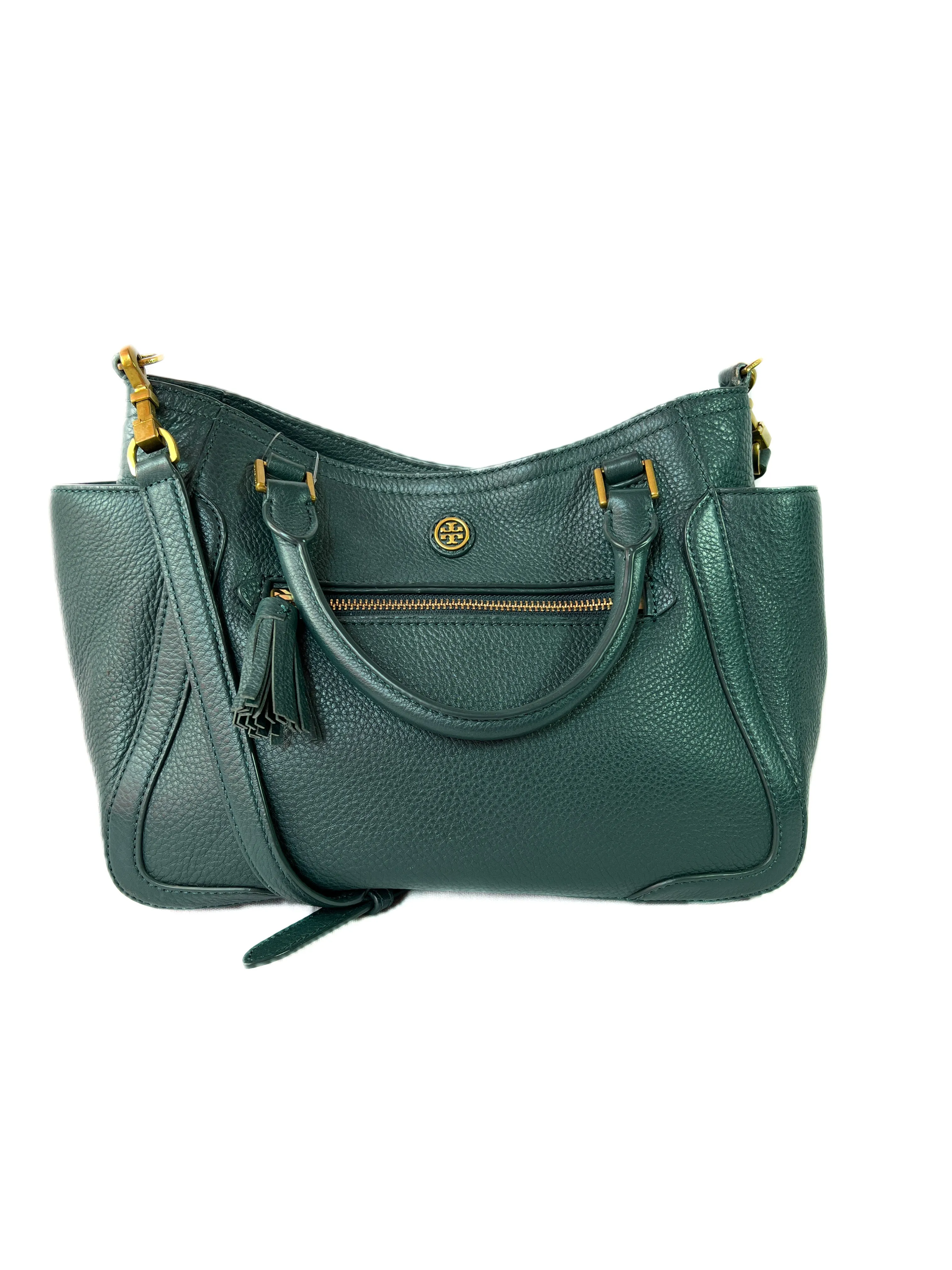 Tory Burch green leather satchel