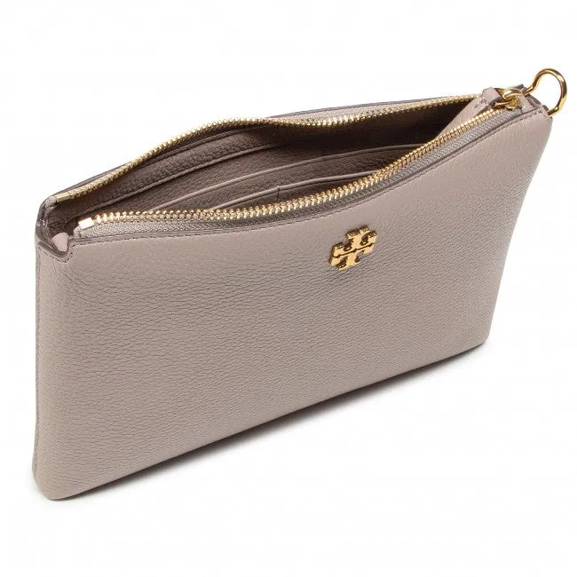 Tory Burch Kira Pabbled Top-Zip Crossbody 61385 Gray Heron