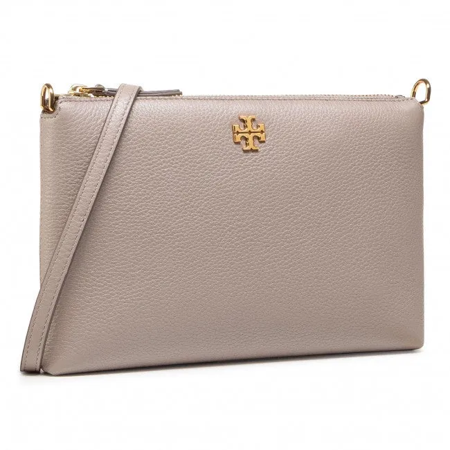 Tory Burch Kira Pabbled Top-Zip Crossbody 61385 Gray Heron