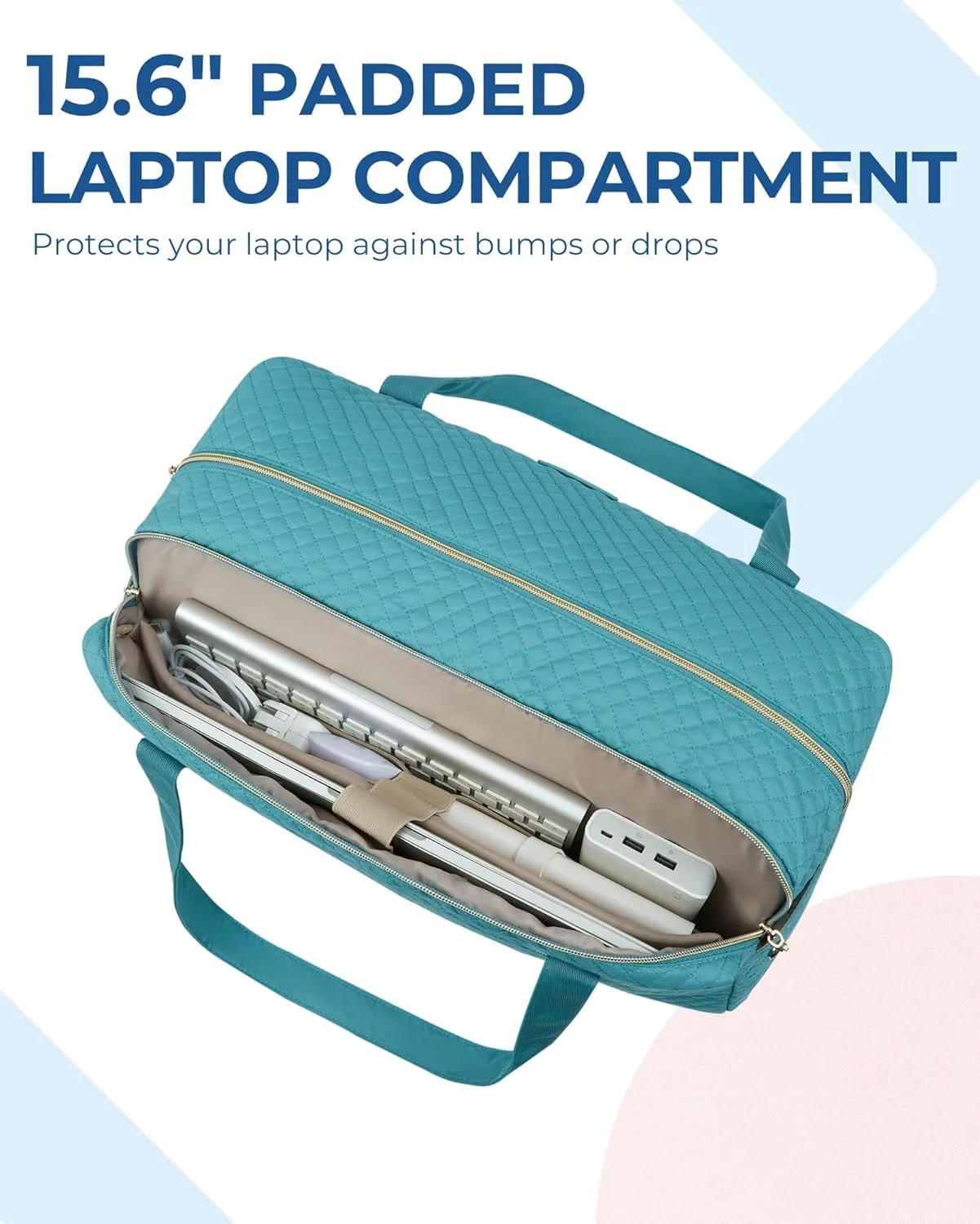 Travel Duffle Bag, BAGSMART 31L Quilted Weekender Overnight Bag for Women with Laptop Compartment, Large Carry On Airport Bag with Wet Pocket & Shoe Bag for Business Trips, Sports (Lake Blue)