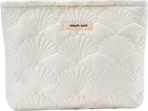 uekeboag White Quilted Cotton Makeup Pouch,Coquette Quilted Toiletry Bag for Women and Girls, Floral Coquette Organizer Bag, Aesthetic Travel Cosmetic Bags(03White Shells)