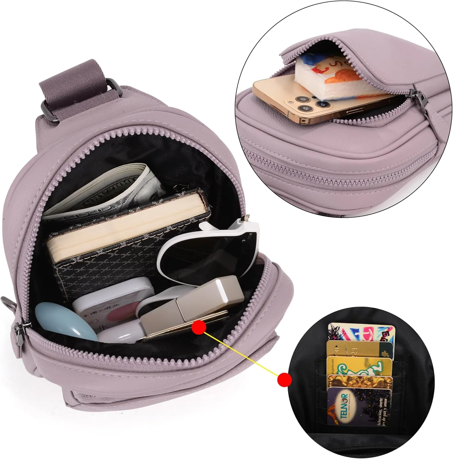 Uromee Sling Bag for Women Crossbody Purse Vegan Leather Fashion Fanny Pack Chest Bag Convertible Small Backpack