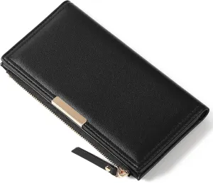 Wallet Women Leather RFID Blocking Large Capacity Credit Card Holder Bifold Long Ladies Purse with Zipper Pocket