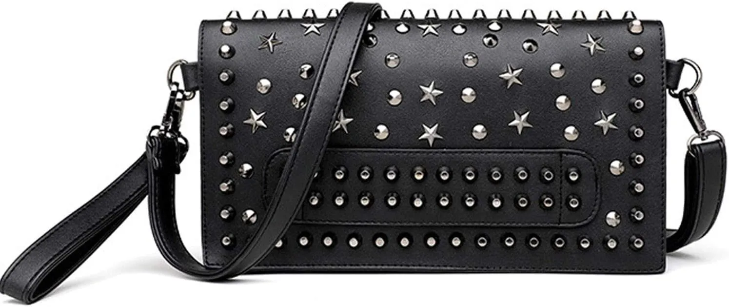 Women Small Punk Rivet Handbag Purse Clutch Shoulder Tote Top-handle Bag